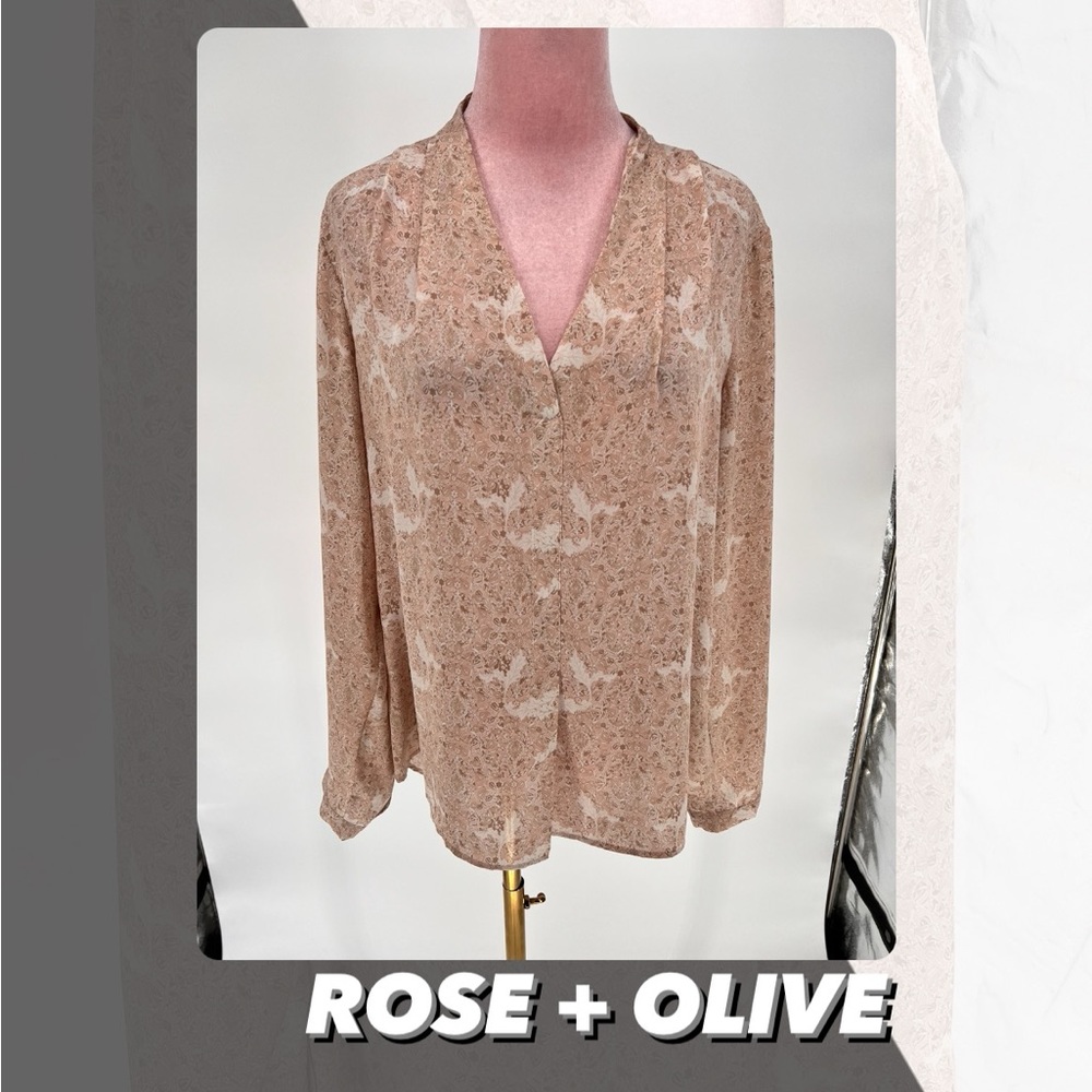 EUC Rose + Olive Floral Print Blouse